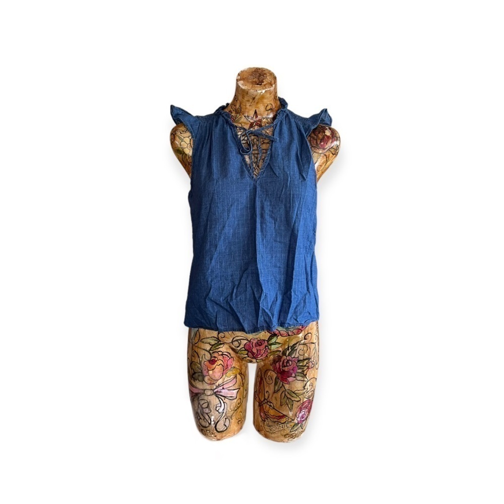 J, Crew denim top SMALL blue sleeveless shimmer top